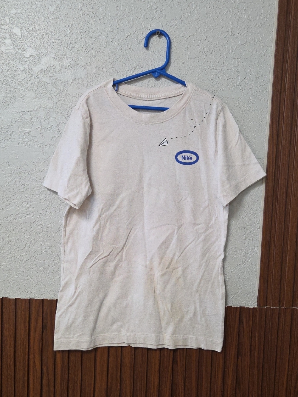 Nike Cream Graphic Crewneck Tee with Blue Logo